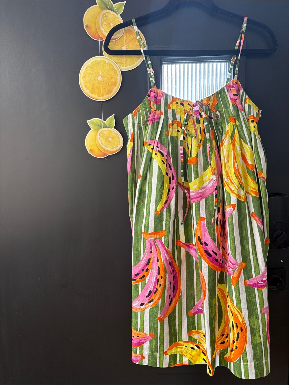 Free Assembly Green Stripe Banana Print One-Piece Sundress NWT